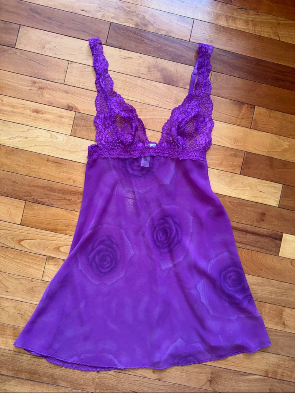 Y2K La SENZA Purple Lace & Sheer Rose Chemise